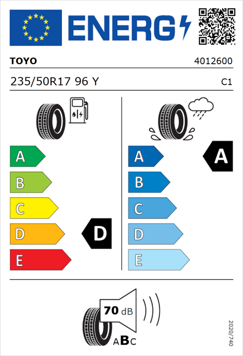 Tyre Label for Toyo Proxes Sport 235/50R17 96Y