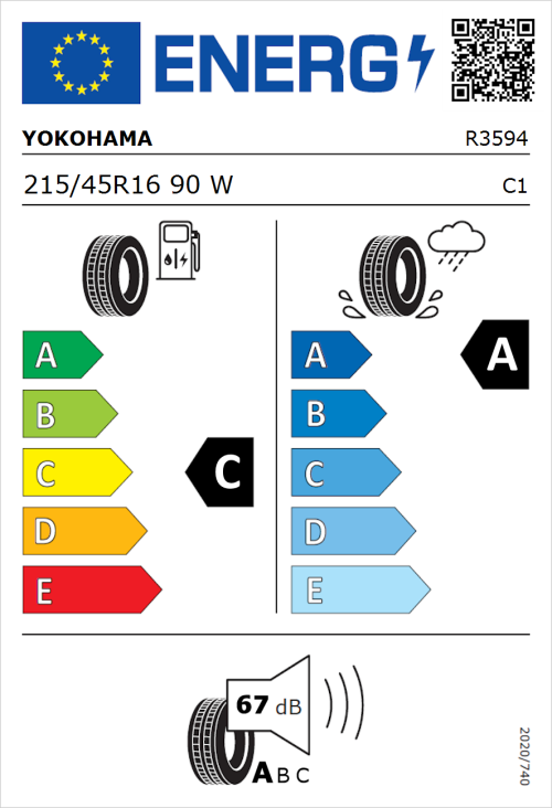 Tyre Label for Yokohama Advan Fleva V701 215/45R16 90W