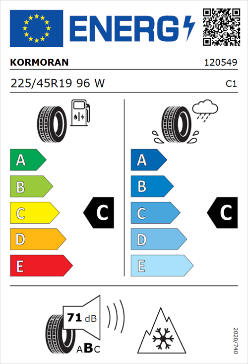 Tyre Label for Kormoran SUV Summer 225/45R19 96W