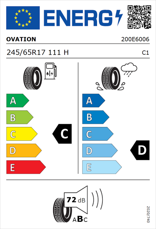 Tyre Label for Ovation VI-286 HT 245/65R17 111H