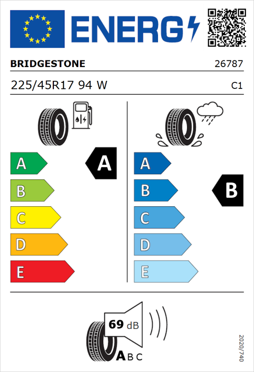 Tyre Label for Bridgestone Turanza 6 225/45R17 94W