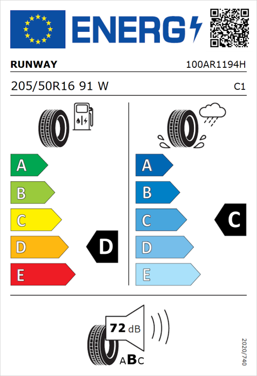 Tyre Label for Runway Performance 926 205/50R16 91W